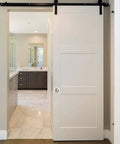 Pocket Door Lock With Keys And Invisible Recessed Handle Latch For Barn Doors And Wood Furniture, installed on white sliding door