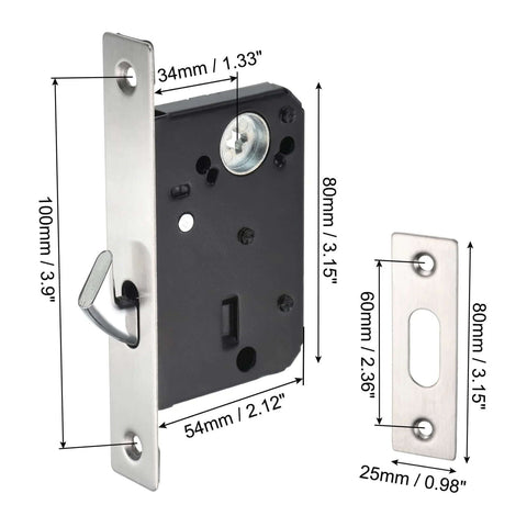 Invisible Recessed Pocket Door Lock With Hidden Handle And Keys, Ideal For Sliding Barn Wood Doors, Silver Finish, 160x44 mm
