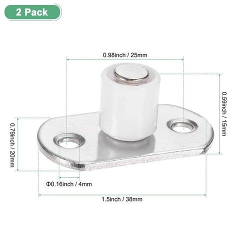 Two Pack Sliding Roller Guides For Barn Doors And Closet Doors, 4mm Diameter White Floor Guides, shown with dimensions