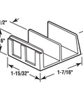 Diagram showing dimensions of Sliding Shower Door Bottom Guide, 1/2 In. Channels, Plastic Construction, Clear, Adhesive Backing (2 Pack).