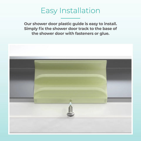Sliding Shower Door Bottom Guide With Half Inch Channel For Top Hung Tub Enclosure Doors, Glass Shower Door Track Guide, Replacement Parts For Glass Thickness Up To Seven Sixteenths Inch, Durable Hardware, easy installation view showing plastic guide with fastener