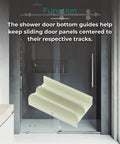 Sliding Shower Door Bottom Guide with Half Inch Channel for Top Hung Tub Enclosure Doors in bathroom setting.