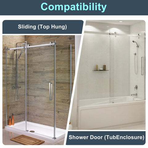 Sliding shower door and tub enclosure compatibility with Bottom Guide For Sliding Shower Doors With 3/8 Inch Channel Fits Glass Up To 3/8 Inch Thick Top Hung Track Durable Plastic Guide Pack Of 2 Includes 2 Inch Bottom Track For Easy Alignment And Smooth Quiet Sliding