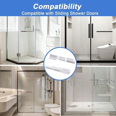 2 Pack Sliding Shower Door Bottom Guide Tracks White Nylon Sill Replacement shown with various glass doors
