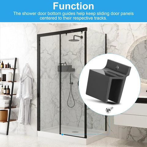 Bathroom shower with sliding glass doors featuring Sliding Shower Door Bottom Track With One Half Inch Channel Black Finish.