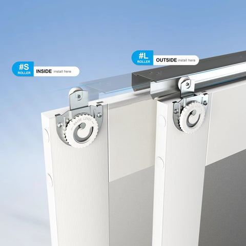 8 Piece Closet Door Roller Kit For Sliding Wardrobes With Top Rollers And Adjustable Screws installed on closet doors