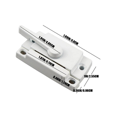 Two Piece Sliding Window Lock Cam Sash Lock For Double Sliding Windows Vinyl Sash Lock And Keeper Replacement For Vertical And Horizontal Windows Durable Anti Jumping Studs Corrosion Resistant Hardware, dimensions labeled