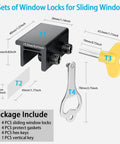 Diagram showing components of 4 Pack Sliding Window Locks With Key For Vertical And Horizontal Sliding Windows And Doors