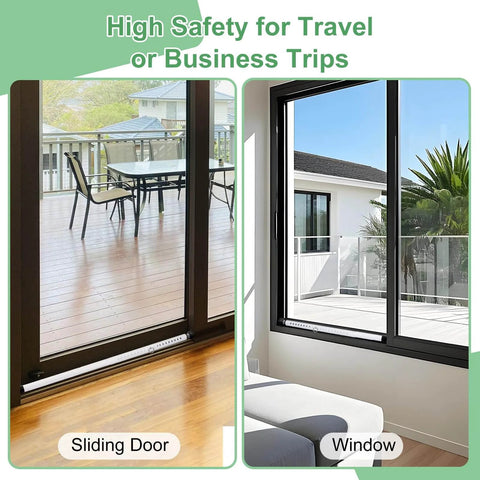 Image of Sliding Door Security Bar, 17-50 inch Adjustable on a patio door and window for home safety.