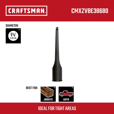 Slim 1-7/8 in crevice tool attachment for wet/dry vacuums, ideal for car interiors, furniture, and workshop corners.