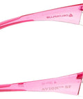 Side view of Slim Fit Safety Glasses With Clear Lens Pink Temple Tips Anti Fog Flexible, showing pink temples and clear lens.