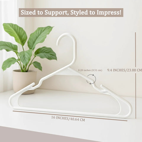 Space saving 50 pack slim plastic hangers provide durable, lightweight closet organization for apartments and dorm rooms.