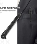 EDC Pocket Knife With 7CR13Mov Steel Tanto Blade Slim Survival Knife With Clip shown clipped onto a suit pocket