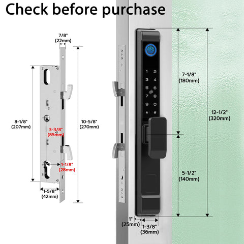Slim Sliding Glass Door Lock 2885 Latch Waterproof Keyless Mortise Smart Lock With Hook For Door Thickness 22 To 110 Mm