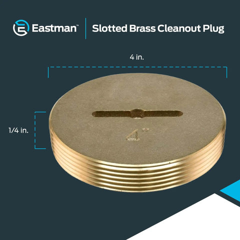4 Inch Slotted Brass Cleanout Plug For Drain Waste And Vent Setups Eastman 42004 Machine Threaded For Tight Fit