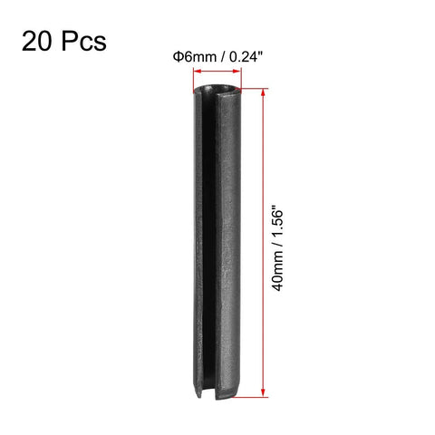 Slotted Spring Pin Set 6mm By 40mm 65Mn Plain Finish Tension Pins For Small Machine Projects, Close-up Side View, 20 Pcs