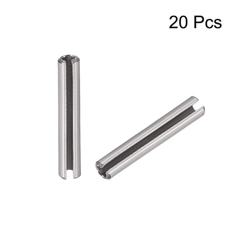 Slotted Spring Pin M1.5 X 10mm 304 Stainless Steel Plain Finish Pack Of 20, showing axial slotted design and chamfered ends