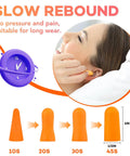 Woman inserting Noise Cancelling Ear Plugs For Sleep Snoring Studying Concerts And Travel Soft Comfortable Foam with Slow Rebound Technology