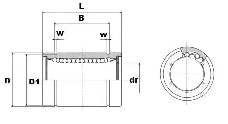 Technical diagram of SM35-P 35mm Slide Bush Ball Linear Motion Bearing showing dimensions and internal structure.