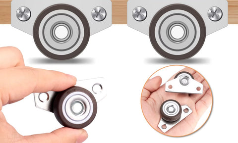Small 1" Furniture Caster Wheel - Smooth Sliding Rubber Roller for Cabinets & Drawers in use with side-mount installation.