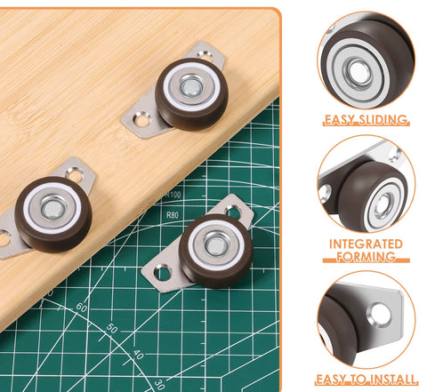 Small 1" Furniture Caster Wheel - Smooth Sliding Rubber Roller for Cabinets & Drawers on a work surface.
