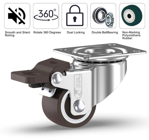 1 Inch Small Caster Wheels With Two Brakes And Screws Low Profile Silent Casters Set Of 4 For Cart And Furniture Each Up To 90 Lbs No Floor Marks Easy Mobility And Back Saving Ideal For Lightweight To Medium Heavy Equipment.