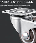 Close-up of Small Caster Wheels 1 Inch Low Profile 360 Degree Swivel Casters Set Of 4 For Furniture Workbench And Cart With 2 Brakes