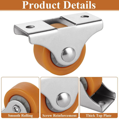 24 Pcs Small Caster Wheels 1 Inch Mini Fixed Silent Ball Bearing Casters with Metal Top Plate TPE Rubber Low Profile Design