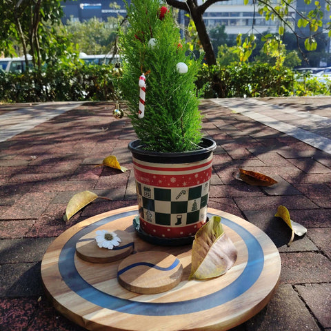 16 inch large lazy susan turntable made from acacia wood and resin, rotating serving tray designed as a charcuterie board with decor.