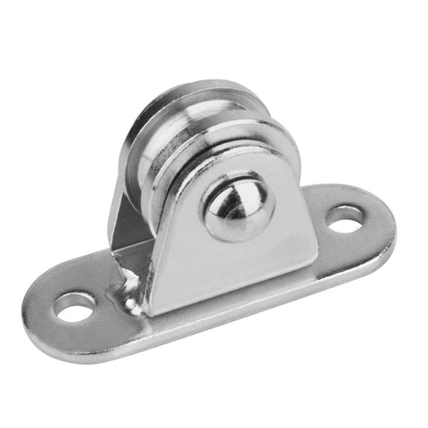 Front view of 8 pcs 1" small pulley block, silent pulley wheel for 1/8" cord, max load 176 lb, chrome-plated carbon steel frame.