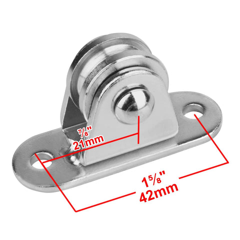 8 Pcs 1" Small Pulley Block with chrome finish, designed for 1/8" cord, capable of supporting max load of 176 lb, side view.