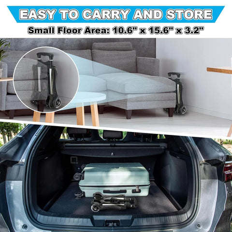 Small Folding Hand Truck Dolly with 2 Wheels in car trunk, Lightweight Aluminum Foldable Luggage Cart for Airport Travel