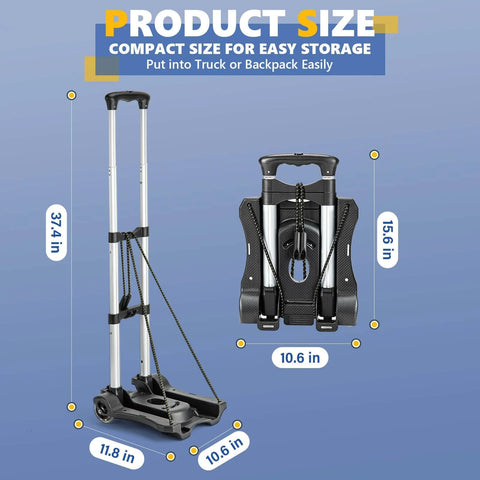 ✝️ Small Folding Hand Truck Dolly with 2 Wheels, Foldable Luggage Cart in compact storage view, ideal for travel.