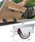 Small Low Profile 1-1/4 Inch Casters Wheels Set Of 4 For Light Duty Furniture And DIY Projects, installed on wood panel.