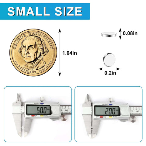 240 Pack 5x2mm Neodymium Magnets For Crafts Whiteboards And Kitchen Cabinets Durable Rare Earth Magnets with coin for size comparison