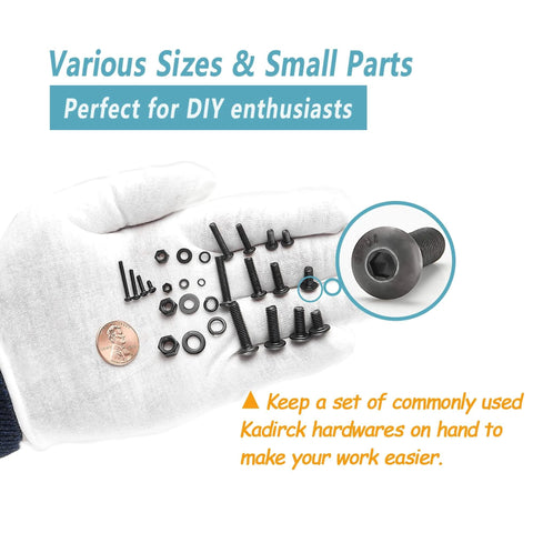 Metric Screw Assortment, 2000PCS Metric Bolt Assortment Kit M2 M3 M4 M5 Machine Screws in gloved hand, close-up view