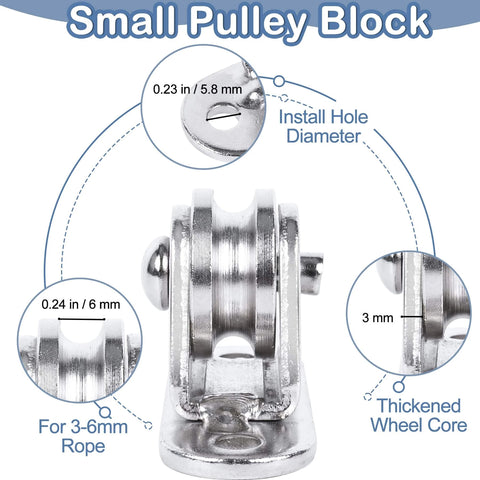 Diagram of Small Pulley Block 1" Mini Duplex Pulley Roller Frictionless Silent Wheel Heavy Duty Fixed Sheave Loading 176 lb.