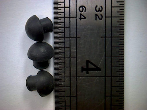 Small Rubber Push In Mushroom Bumper Fits Three Sixteenth Inch Opening And Eleven Thirty Second Inch Diameter With Five Thirty Second Inch Height 100 Pack Durable Bumpers For Tight Spaces Featuring A Convex Pad next to ruler