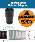 Keep your workshop clean and dust-free with this 10 Foot Dust Collection Hose Kit, showing a small tapered rubber adaptor and size diagram.