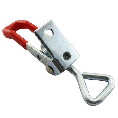 Durable latch set with metal clip and plastic grip handle provides a secure, comfortable grip; small side-mount toggle clamp