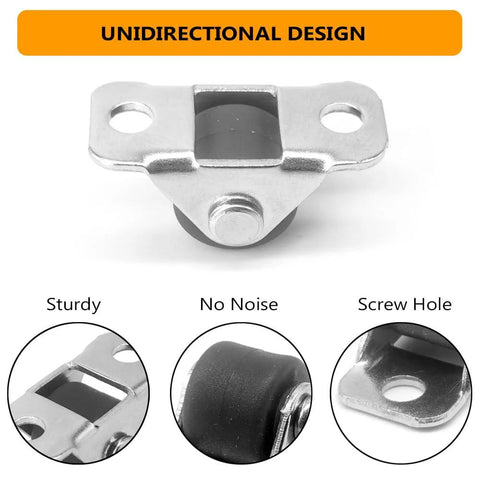 12 Pcs Half Inch Small Caster Wheels With Unidirectional Non Swivel Plate Casters And Rubber Wheels For Furniture and Small Appliances, close-up of one caster and features
