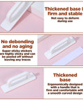 Collage showing 4 Pack Small White Plastic Handles 3.9 Inch Self Adhesive No Drill Installation; features stability, durability, and adhesive strength