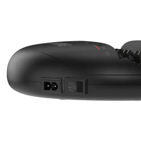 Side view of Universal Smart Battery Charger And Maintenance Station For AA AAA C D 9V USB showing power input and switch.