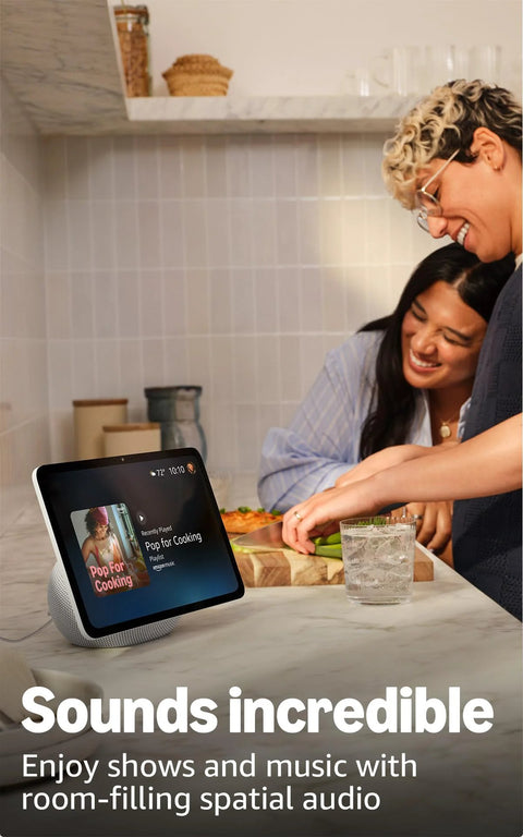 Couple using Latest 11 Inch Smart Display With Full HD Touchscreen Providing 60 Percent Larger Viewing Area And Built In Smart Home Hub