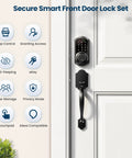 Smart Front Door Lock with app control and keyless entry on a white door featuring lever handle and touchscreen keypad