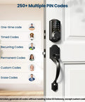 Smart Front Door Lock with app control and keyless entry provides secure, convenient access for homes, apartments, and offices, featuring a lever handle and touchscreen keypad