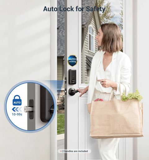 Smart fingerprint door lock with keypad and dual lever handles offers 0.3 second fingerprint unlock, supports up to 20 user fingerprints