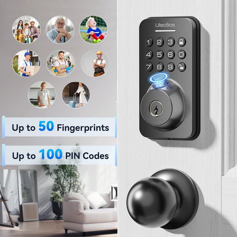Smart fingerprint keypad deadbolt with handle set delivers keyless entry, rapid 0.3s fingerprint unlock, app control, and auto locking