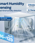 Smart Humidity Sensor Bathroom Exhaust Fan With Energy Saving EC Motor Delivers 110 CFM At Just 12.5W Quiet Ceiling Retrofit 10.2 Inch No Attic Access Needed Install Kit And 4 Inch Duct Included installed in a modern bathroom setting, illustrating air flow and coverage area.
