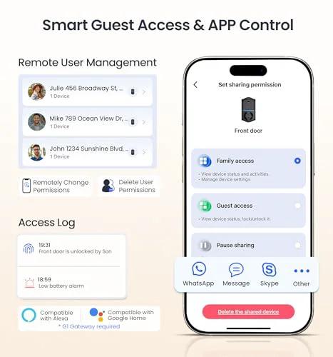 Experience effortless security with an 8-in-1 fingerprint smart lock featuring app control on smartphone interface display.